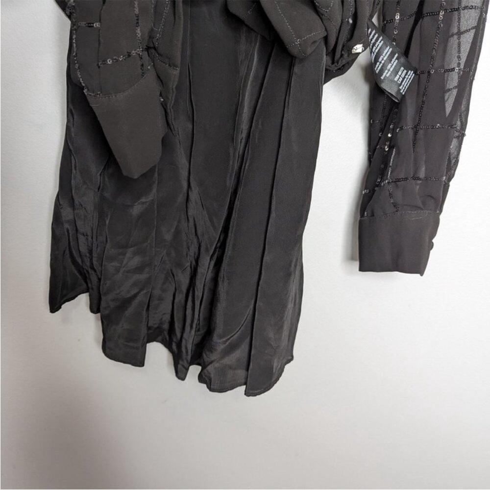 Anthropologie Rinku Dalamal Black Sequin Shirt Dress Long Sleeve Sheer Button Up - Picture 7 of 11